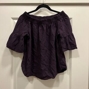 Girl Krazy Checkered Off The Shoulder Navy Red Top - size L